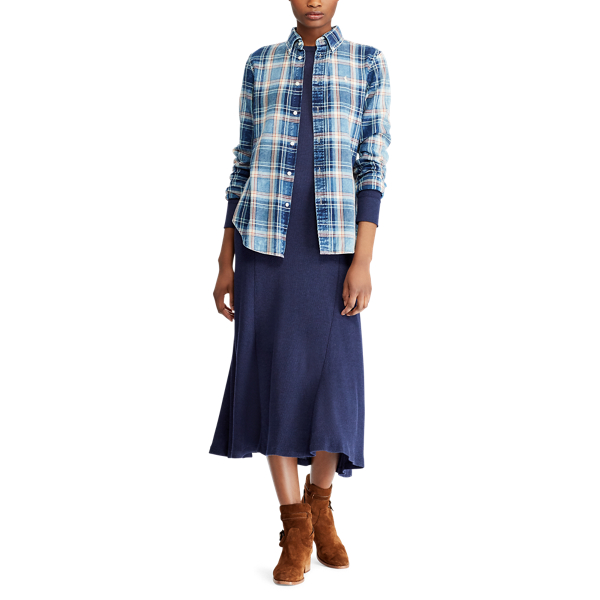 835 Indigo/Red Classic Fit Cotton Plaid Shirt Polo Ralph Lauren 4