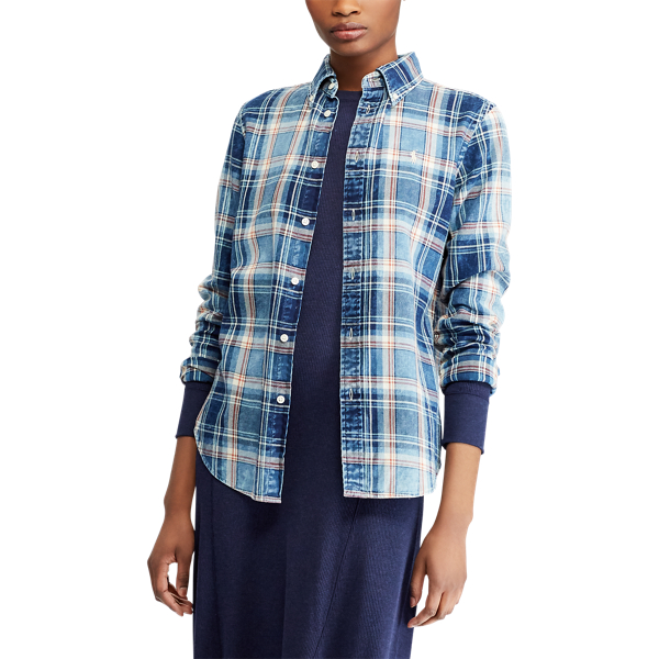 835 Indigo/Red Classic Fit Cotton Plaid Shirt Polo Ralph Lauren 5