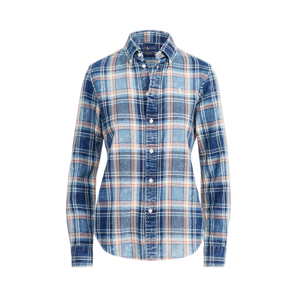 835 Indigo/Red Classic Fit Cotton Plaid Shirt Polo Ralph Lauren 2