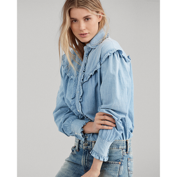 Ruffle denim top online