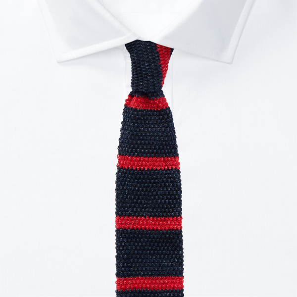 Navy/Red Striped Knit Linen-Cotton Tie Polo Ralph Lauren 2