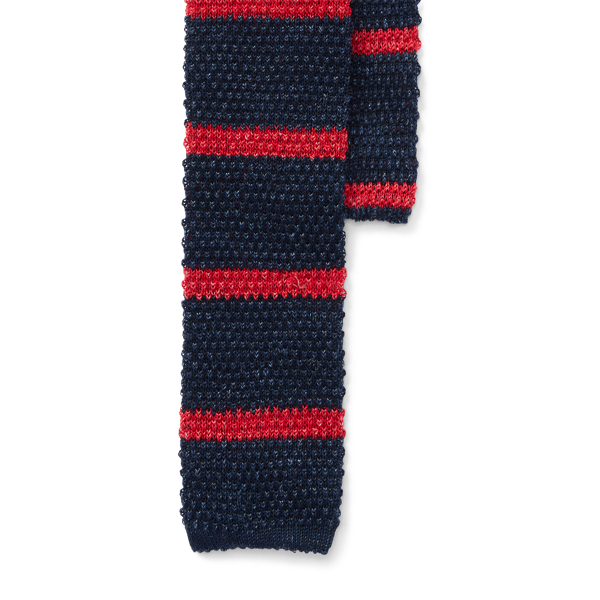 Navy/Red Striped Knit Linen-Cotton Tie Polo Ralph Lauren 4