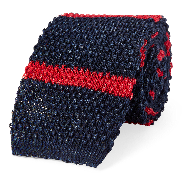Navy/Red Striped Knit Linen-Cotton Tie Polo Ralph Lauren 1