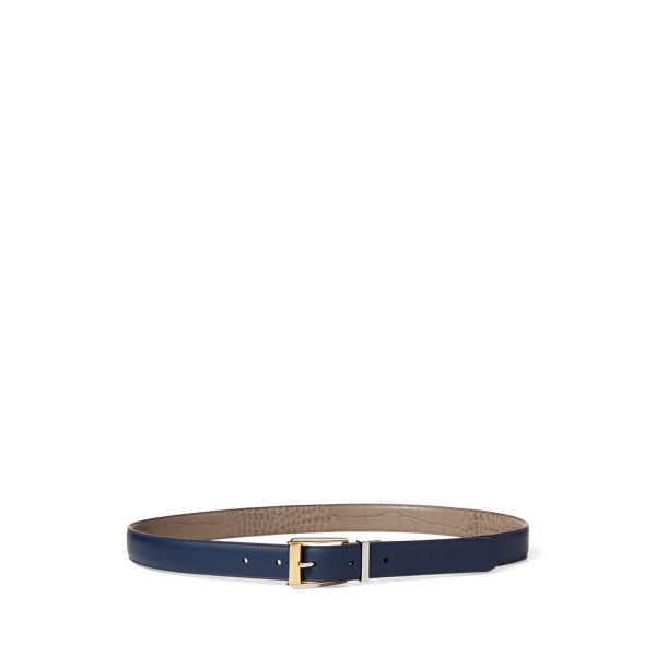 Taupe/Navy Reversible Leather Belt Lauren 2