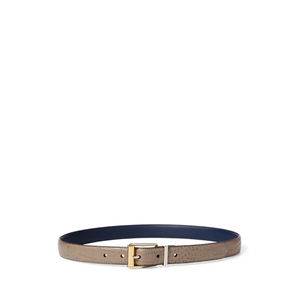 Taupe/Navy Reversible Leather Belt Lauren 1