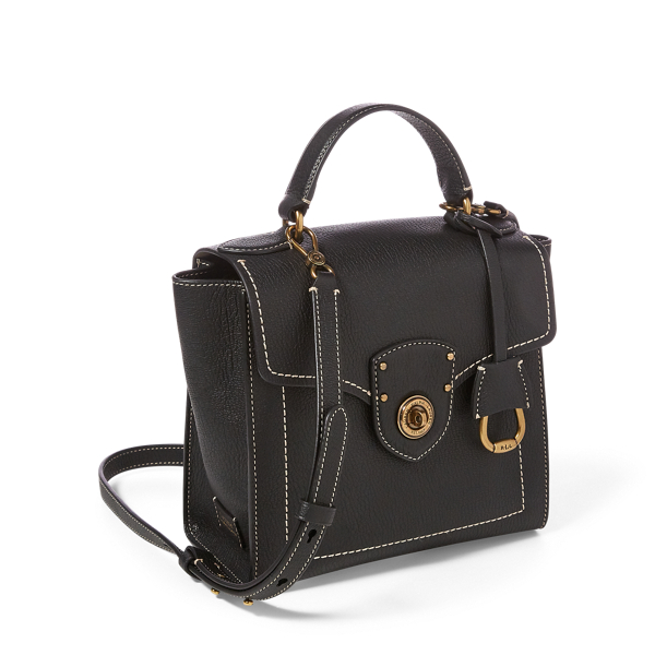 Black Leather Crossbody Satchel Bag Lauren 3