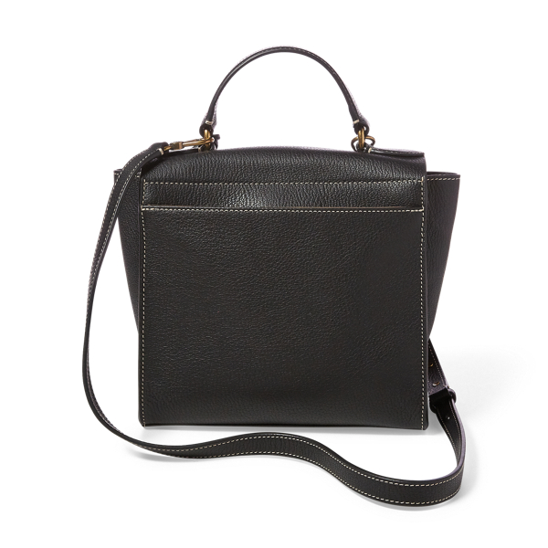 Black Leather Crossbody Satchel Bag Lauren 4