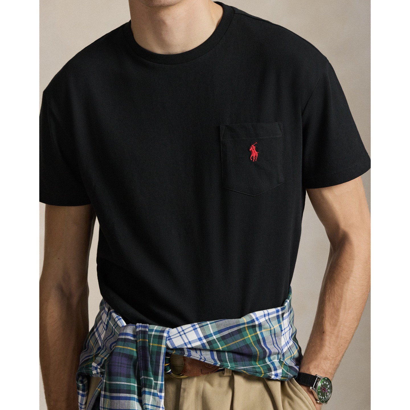 Мужская футболка Ralph Lauren Classic Fit Jersey Pocket, цвет: Чёрный — фото 3