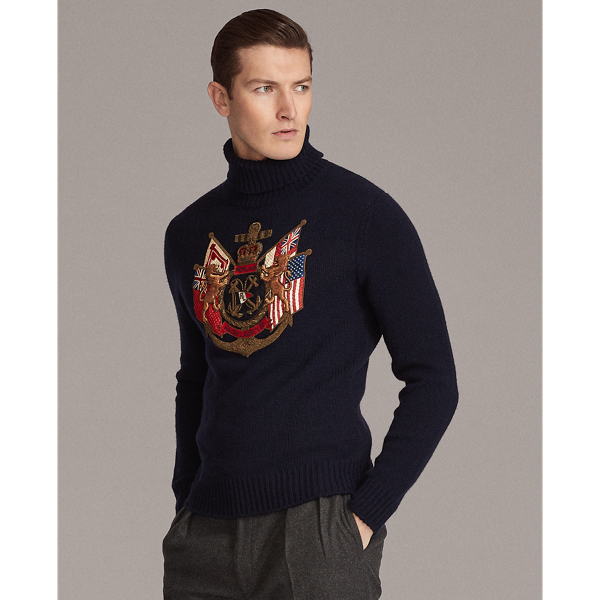 Classic Chairman Navy Bullion Cashmere Roll Neck Jumper Purple Label 4