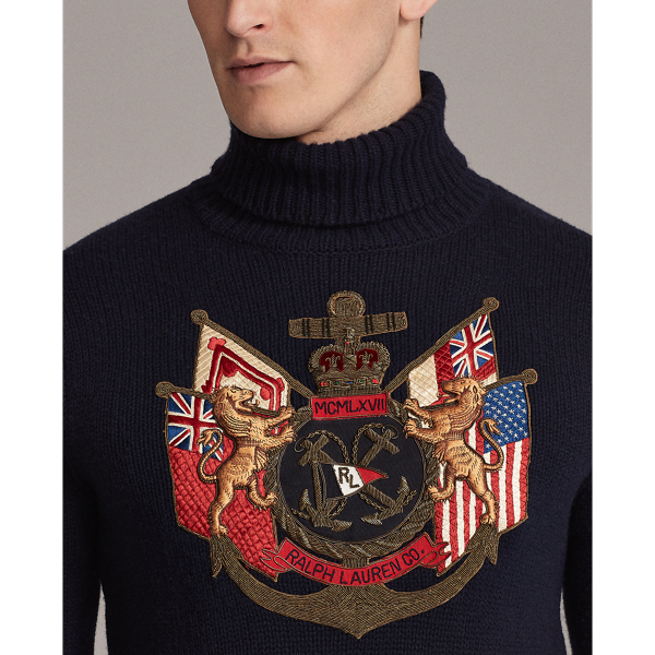 Classic Chairman Navy Bullion Cashmere Roll Neck Jumper Purple Label 6