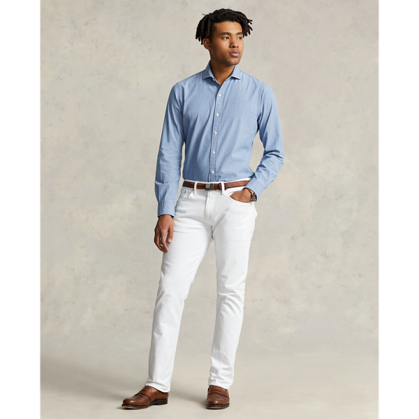 Camicia in chambray indaco Slim-Fit Polo Ralph Lauren in Blu Nimes/Bianco 4