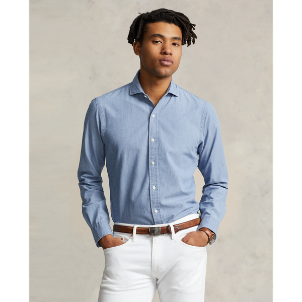 Camicia in chambray indaco Slim-Fit Polo Ralph Lauren in Blu Nimes/Bianco 7