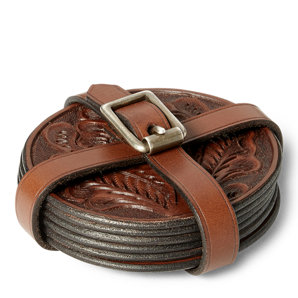 Tooled Leather Coaster Set RRL 1