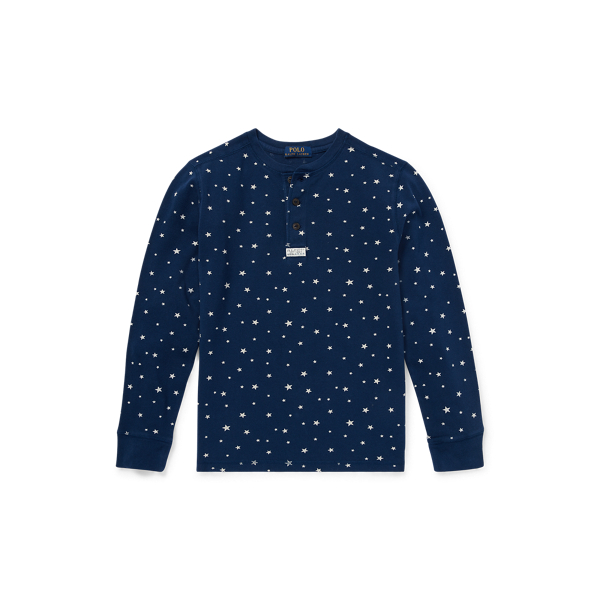 Star-Print Cotton Mesh Henley Boys 6-14 Years 1