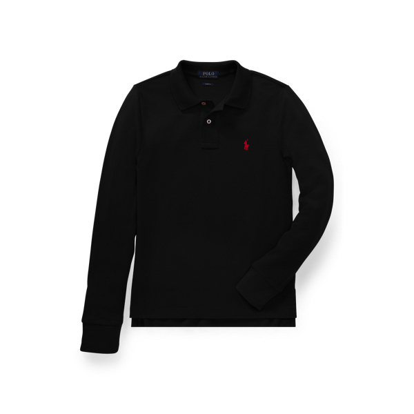 Cotton Mesh Long-Sleeve Polo Shirt