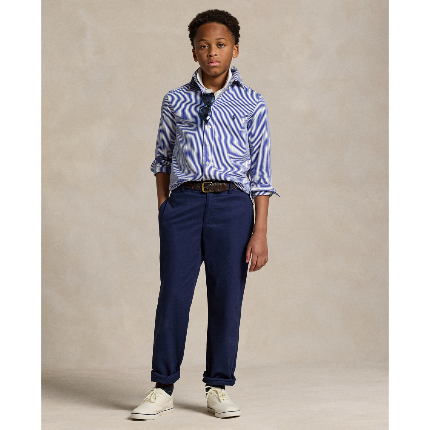 Детская рубашка Ralph Lauren Slim Fit Striped Cotton Dress Shirt, цвет: Тёмно-синий разноцветный — фото 2