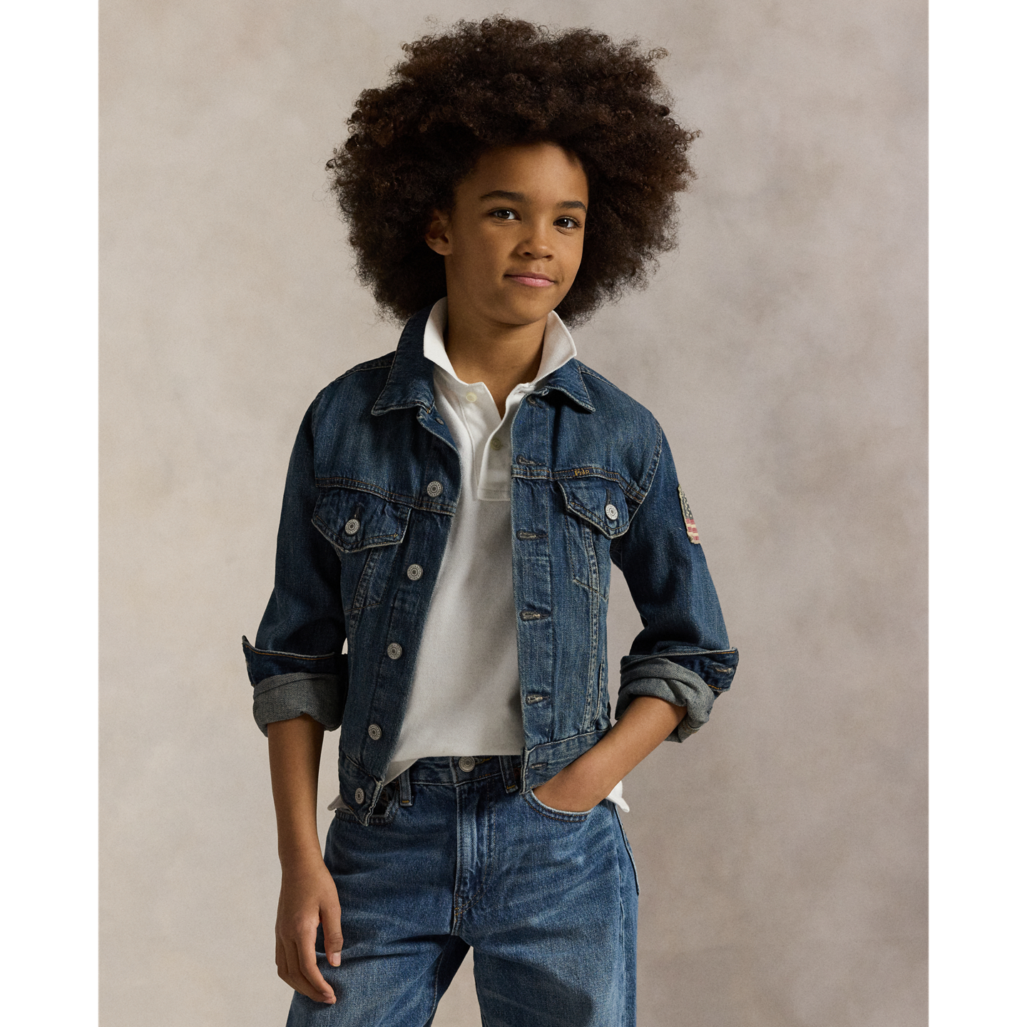 Детская куртка Ralph Lauren Flag Denim Trucker, цвет: Варёный — фото 4