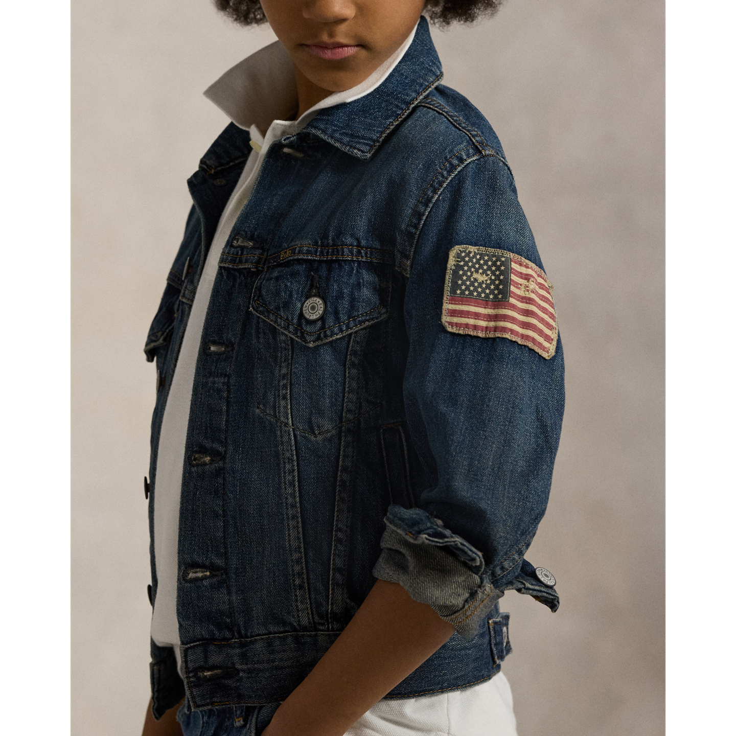 Детская куртка Ralph Lauren Flag Denim Trucker, цвет: Варёный — фото 3