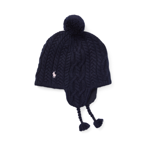 Aran-Knit Earflap Hat Girls 1.5-6.5 Years in 1
