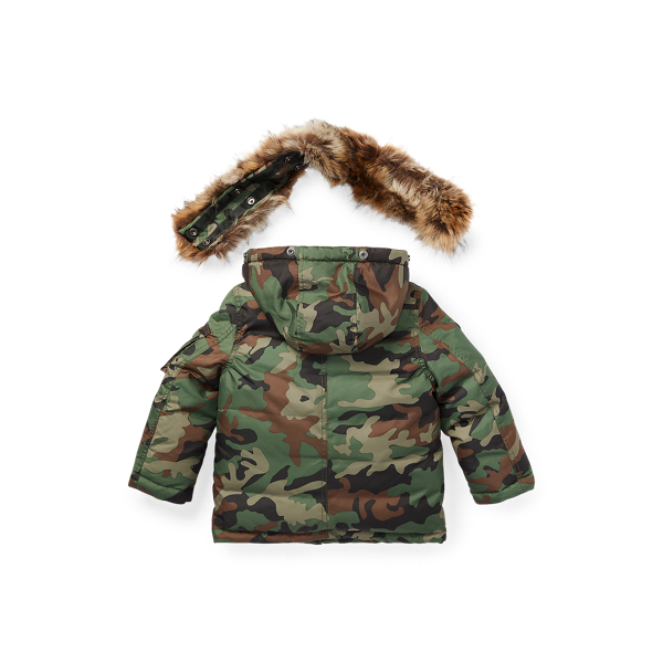 Green Camo Faux-Fur-Trim Down Parka Boys 2-7 3