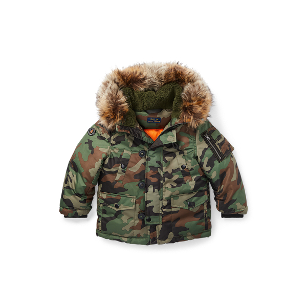 Green Camo Faux-Fur-Trim Down Parka Boys 2-7 2