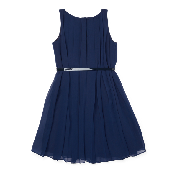 French Navy Pleated Chiffon Dress Girls 7-16 2