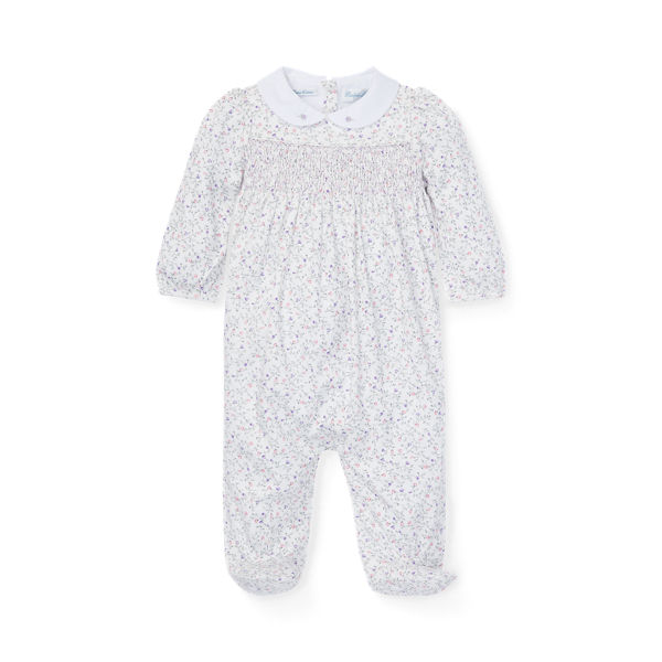 Floral Smocked Cotton Coverall Baby Girl 1