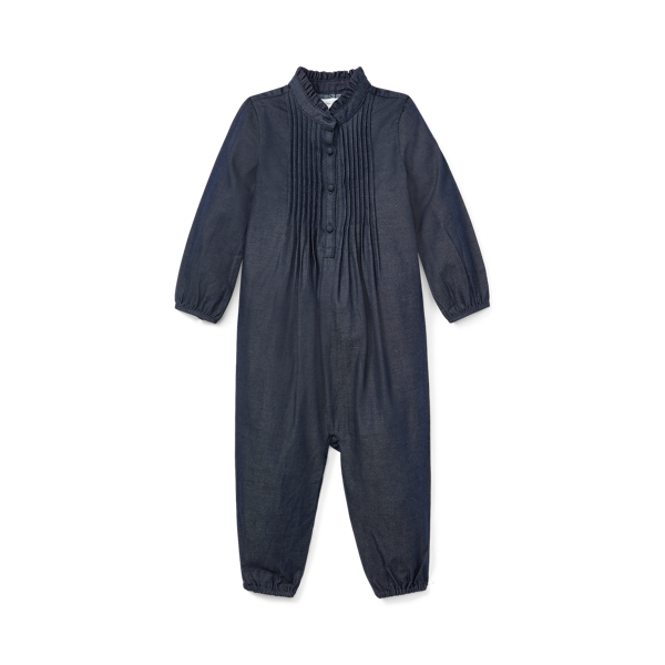 Pintucked Denim Romper Baby Girl 1