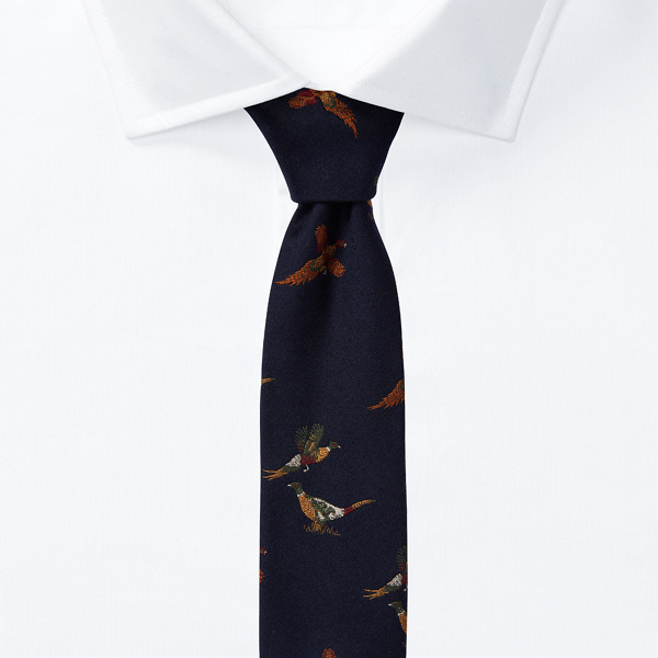 Navy Pheasant Wool-Silk Narrow Tie Polo Ralph Lauren 2