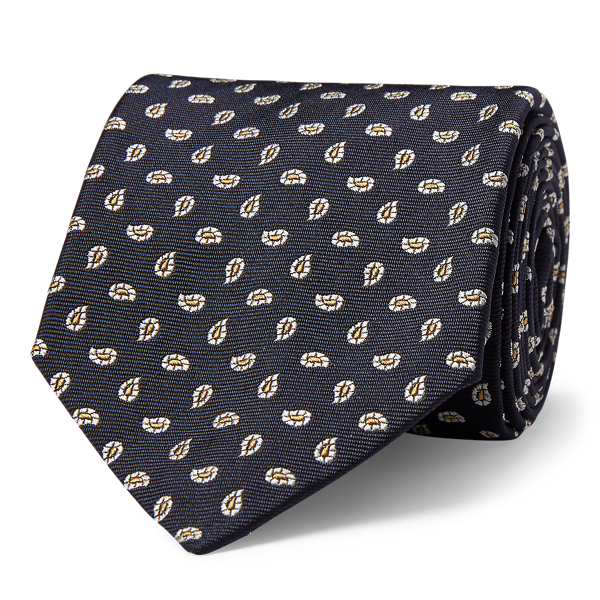 Navy Pine-Print Silk Narrow Tie Polo Ralph Lauren 1