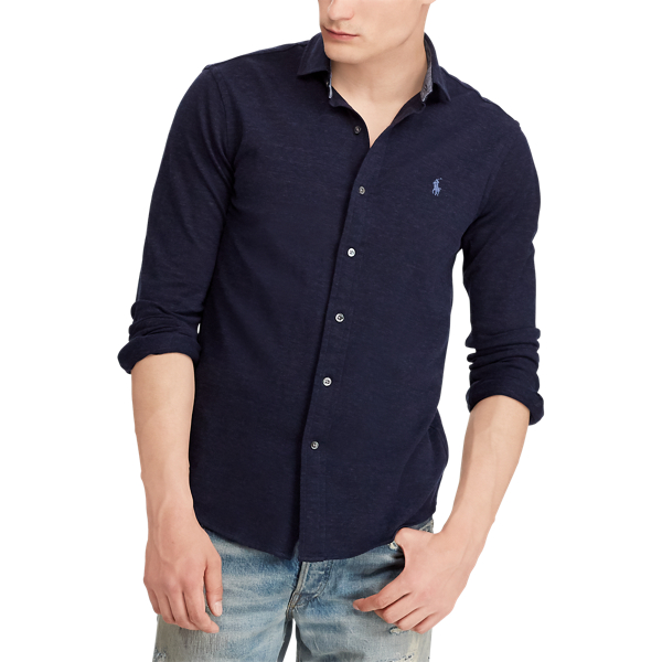 Chemise ultra cintr&eacute;e coton piqu&eacute; Polo Ralph Lauren en Bl marine hivernal chin&eacute; 5