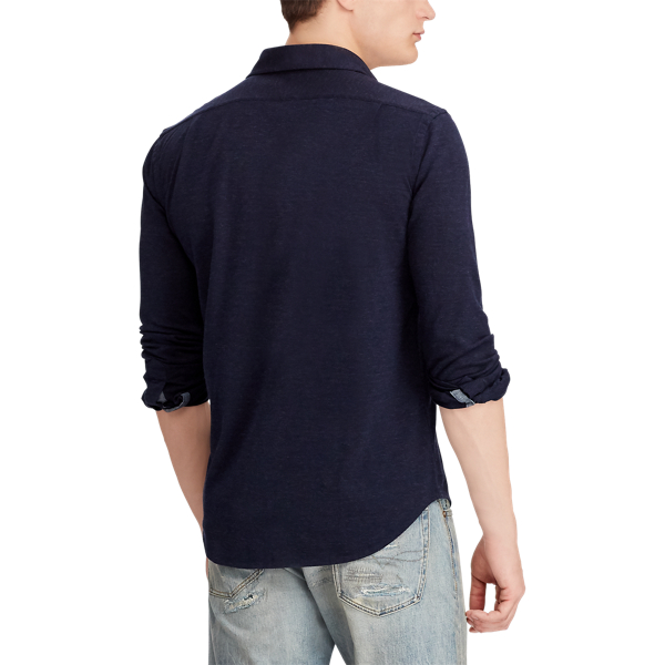Chemise ultra cintr&eacute;e coton piqu&eacute; Polo Ralph Lauren en Bl marine hivernal chin&eacute; 6
