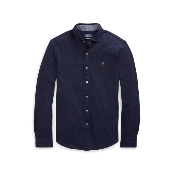 Chemise ultra cintr&eacute;e coton piqu&eacute; Polo Ralph Lauren en Bl marine hivernal chin&eacute; 2