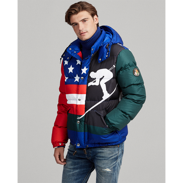 Downhill skier down jacket clearance