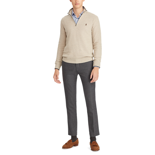 Oatmeal Heather Mesh-Knit Cotton Quarter-Zip Jumper Polo Ralph Lauren 4
