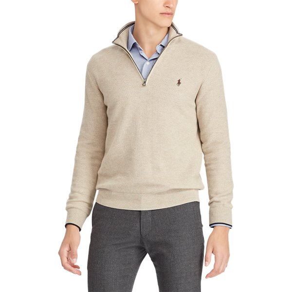Oatmeal Heather Mesh-Knit Cotton Quarter-Zip Jumper Polo Ralph Lauren 5