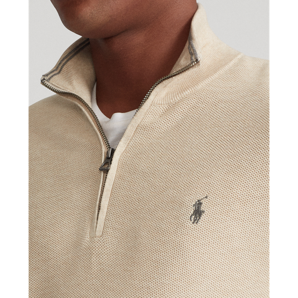 Oatmeal Heather Mesh-Knit Cotton Quarter-Zip Jumper Polo Ralph Lauren 7