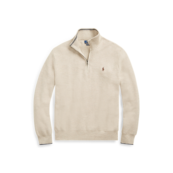 Oatmeal Heather Mesh-Knit Cotton Quarter-Zip Jumper Polo Ralph Lauren 2