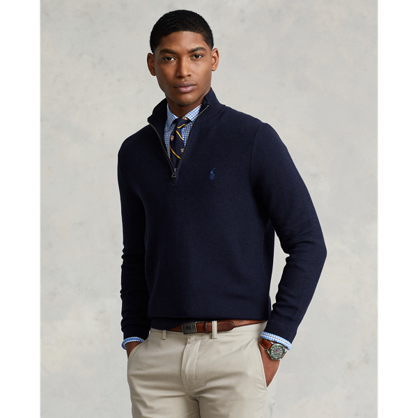 Navy Heather Mesh-Knit Cotton Quarter-Zip Jumper Polo Ralph Lauren 1