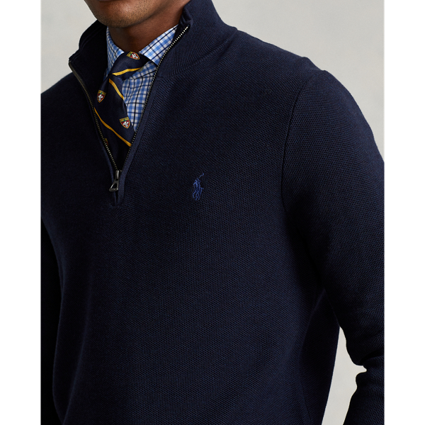 Navy Heather Mesh-Knit Cotton Quarter-Zip Sweater Polo Ralph Lauren 6