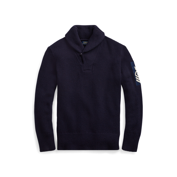 Navy Wool Shawl-Collar Sweater Polo Ralph Lauren 1