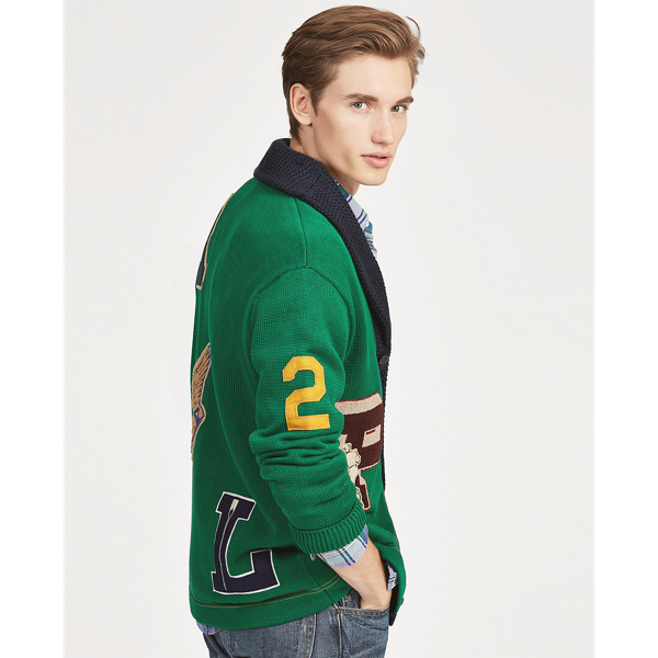 Ralph lauren cotton letterman cardigan hotsell