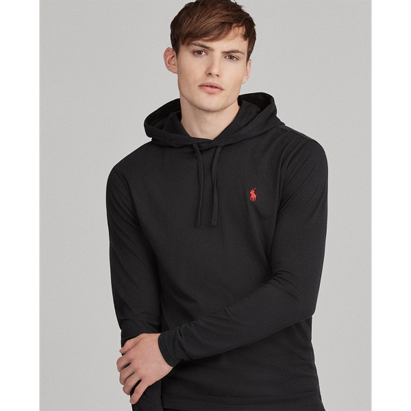 RL Black Cotton Jersey Hooded T-Shirt Big & Tall 1