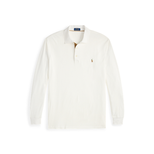 White Soft Cotton Long-Sleeve Polo Shirt Big & Tall 1
