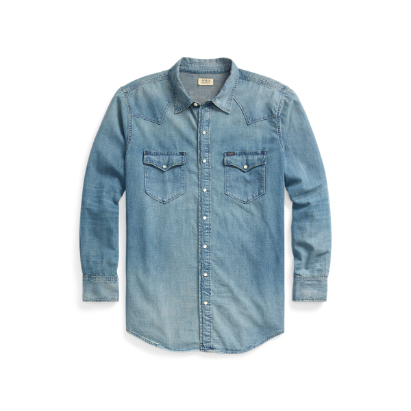 Tシャツ・カットソー Ralph Lauren Western shirt in irregular denim Polo Ralph Lauren Denim Western Shirt | Neiman Marcus