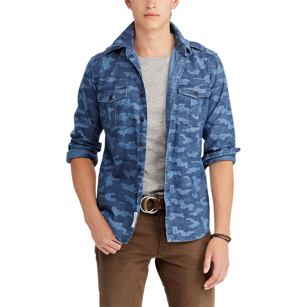 Classic Fit Chambray Workshirt Polo Ralph Lauren in Indigo Camo 5