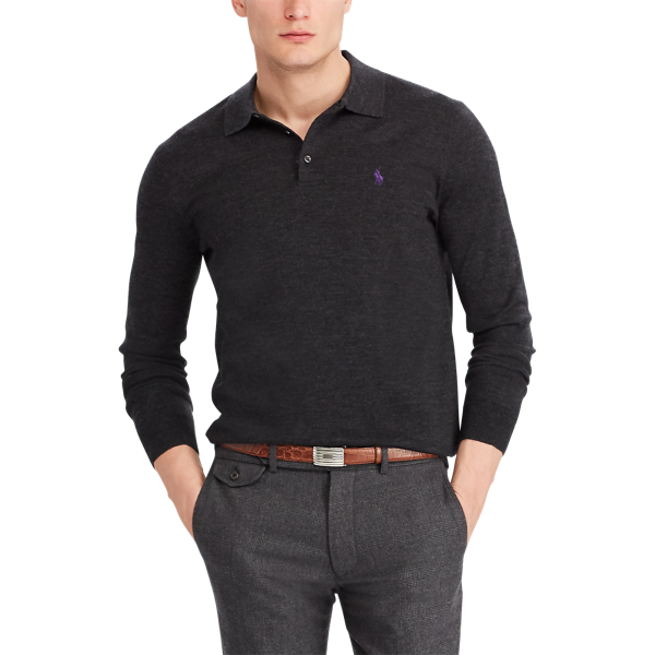 Dark Granite Heather Washable Wool Polo-Collar Jumper Polo Ralph Lauren 5