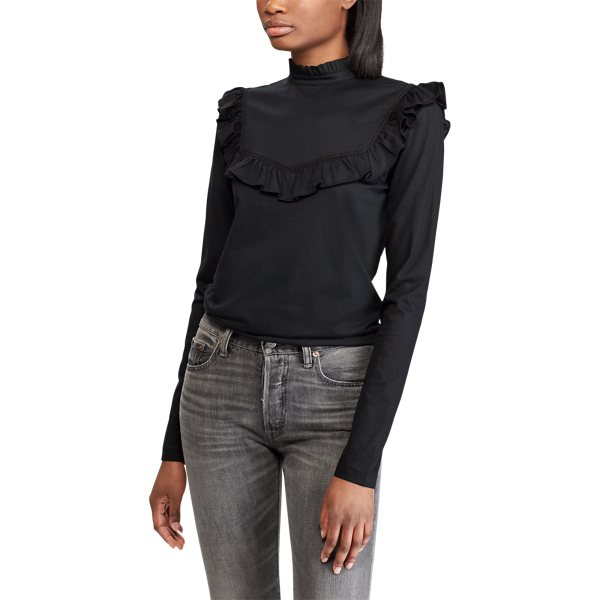 Ruffle-Trim Cotton-Blend Top