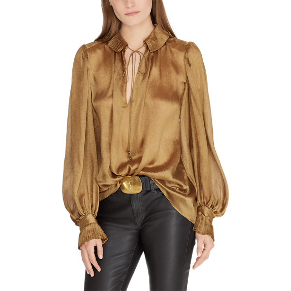 Polo ralph lauren metallic crinkle blouse sales