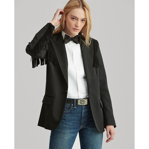 Black Fringe-Trim Twill Blazer Polo Ralph Lauren 1